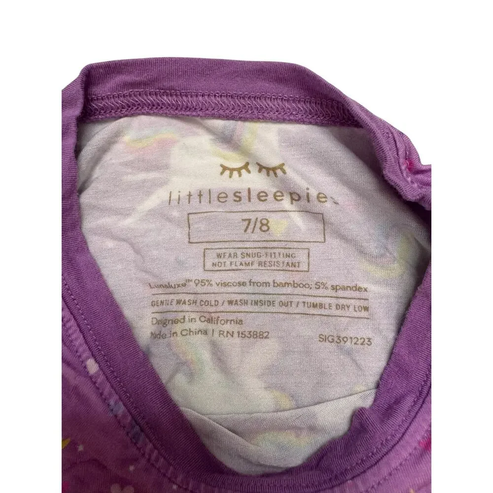 LITTLE SLEEPIES Purple Unicorn Love Long Sleeve Pajama Top Size 7/8 Girls Bamboo